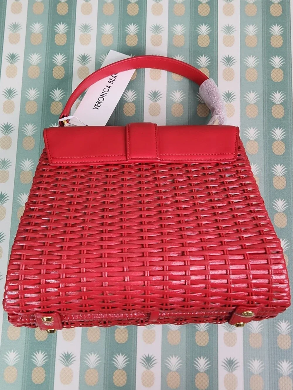 Veronica Beard Crest Lock Basket Top-Handle Bag